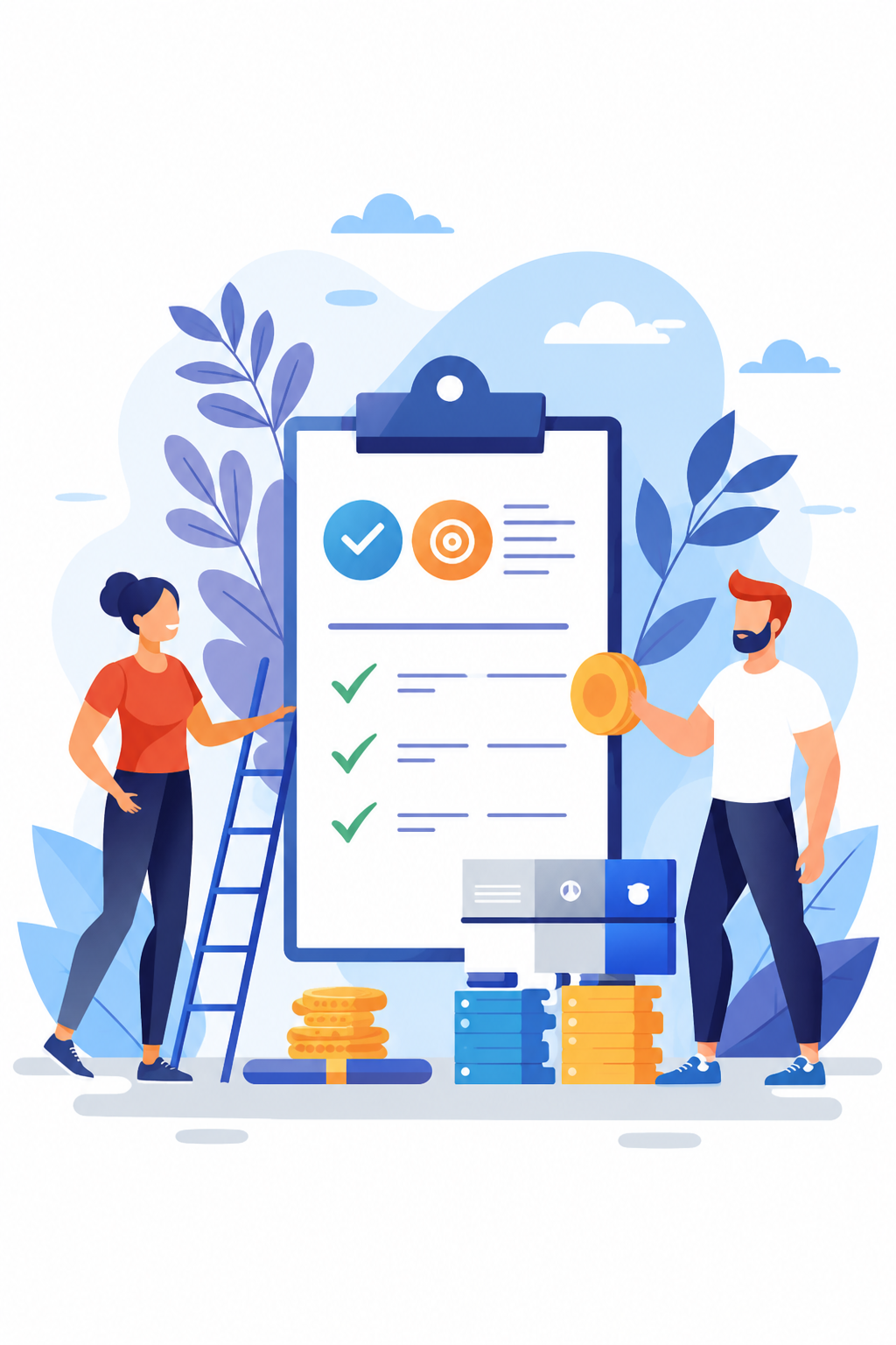 Coworkers reviewing a contract checklist
